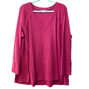 Wildfox XXL Pink Long Sleeve thermal vneck Sweat shirt sweater